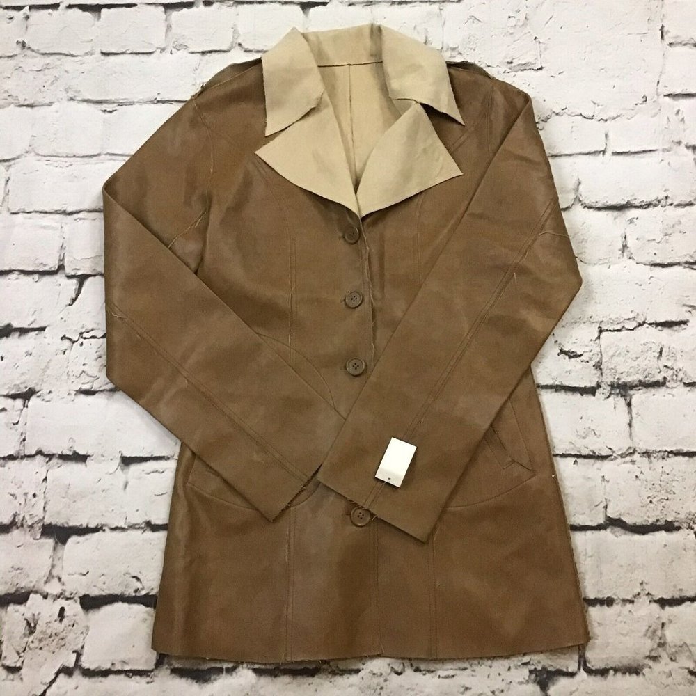 Wet Seal Womens Sz S Faux Leather Jacket Tan Soft Polyurethane Button-Up NOS